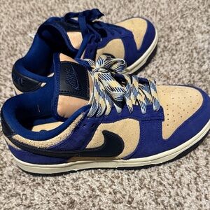 Nike Dunk Low Navy and Tan with Black Swoosh